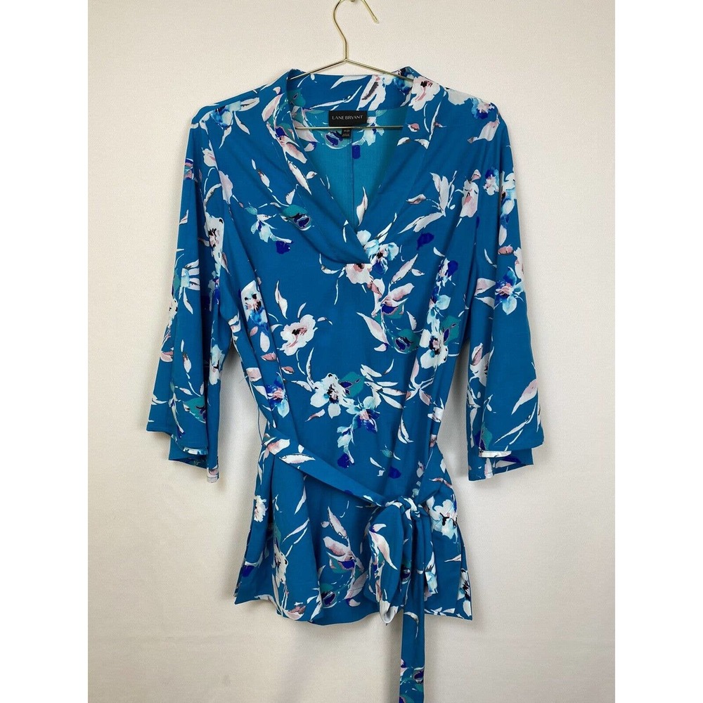 Lane Bryant tropical Floral Tunic Tie Kimono 18/20 turqoise blue 3/4 sleeve
